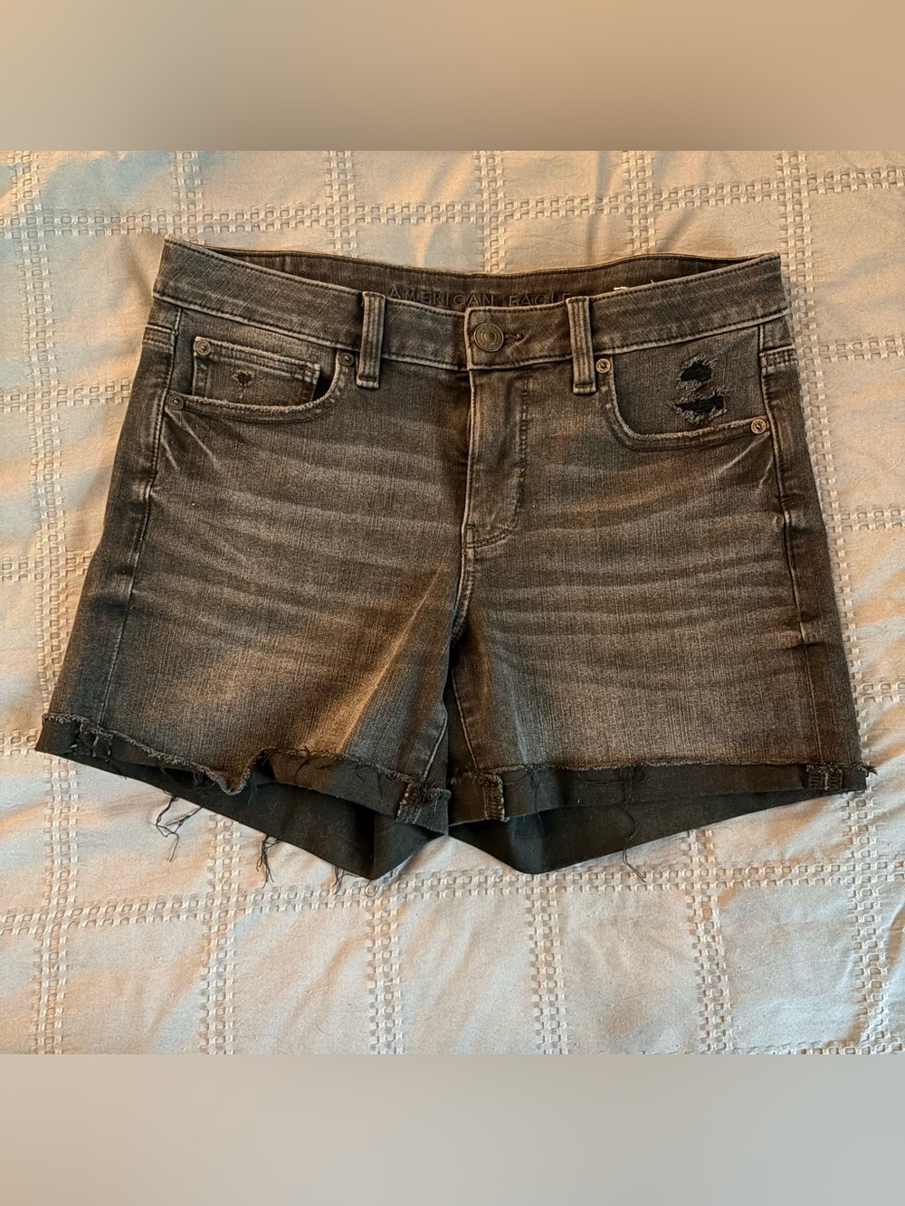 American Eagle Outfitters Black Distressed Midi Shorts